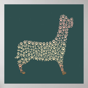 Warm Gold Gradient Paw Print Dog Silhouette Fabric