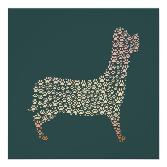 Warm Gold Gradient Paw Print Dog Silhouette Fabric (Front)
