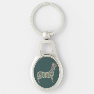 Warm Gold Gradient Paw Print Dog Silhouette Fabric Keychain