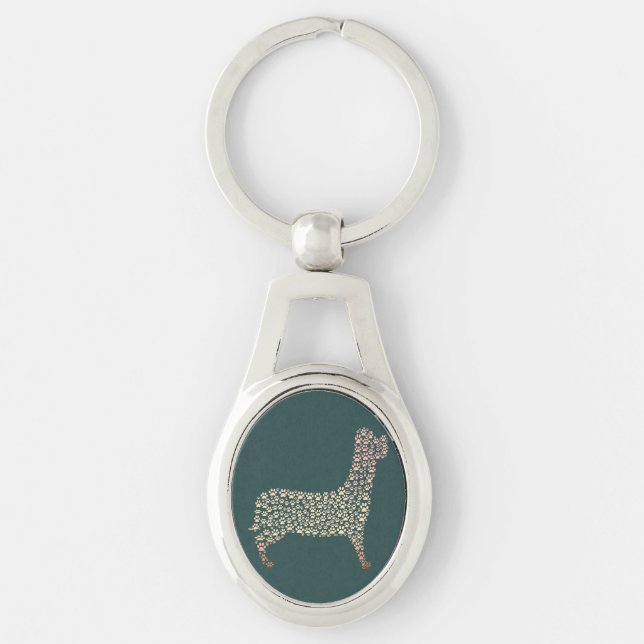 Warm Gold Gradient Paw Print Dog Silhouette Fabric Keychain (Front)