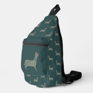 Warm Gold Gradient Paw Print Dog Silhouette Fabric Sling Bag