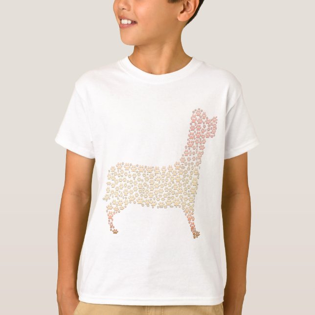 Warm Gold Gradient Paw Print Dog Silhouette Fabric T-Shirt (Front)