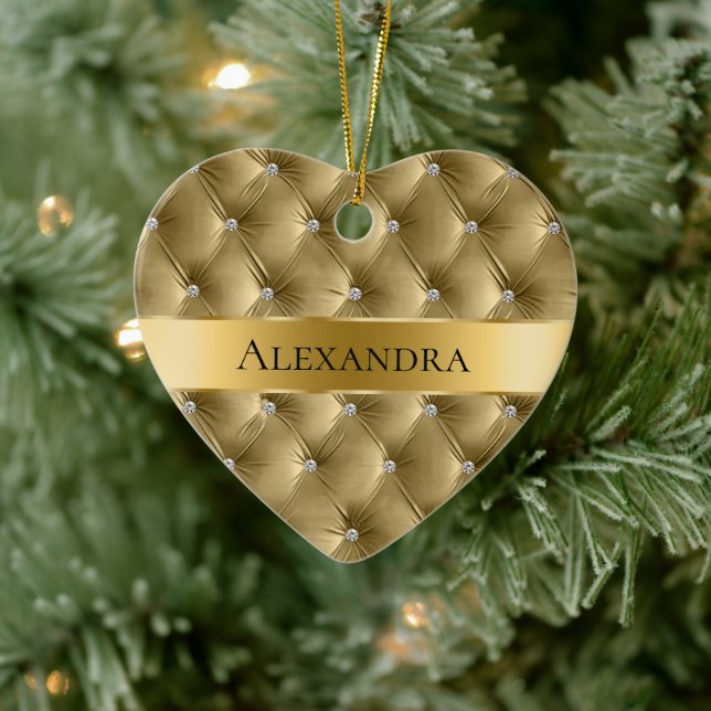 Warm Gold Luxury faux Velvet Christmas Ceramic Ornament (Tree)