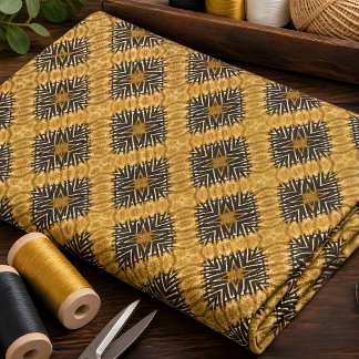 Warm Gold Tribal Geometric Pattern  Fabric