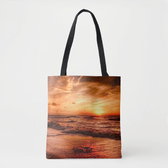 Warm Golden Orange Sunset Over Ocean Tote Bag (Front)