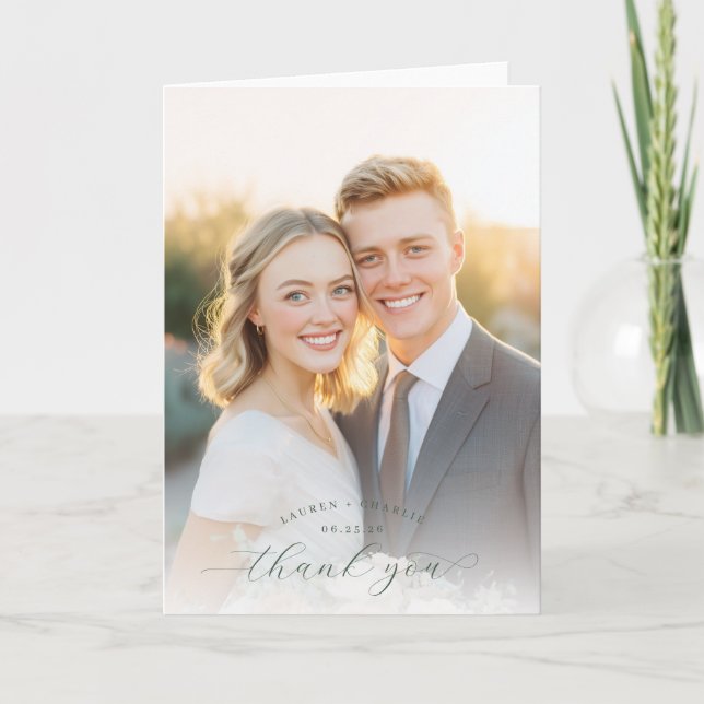 Warm Golden Romantic Photo Thank You Card (Front)