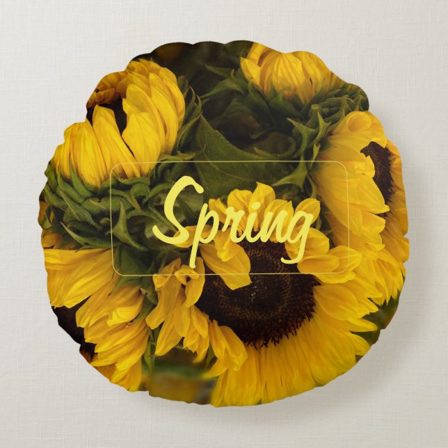 Warm Golden Sunflower Custom Round Pillow (Front)