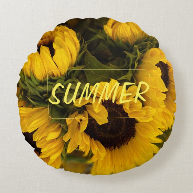 Warm Golden Sunflower Custom Round Pillow (Front)