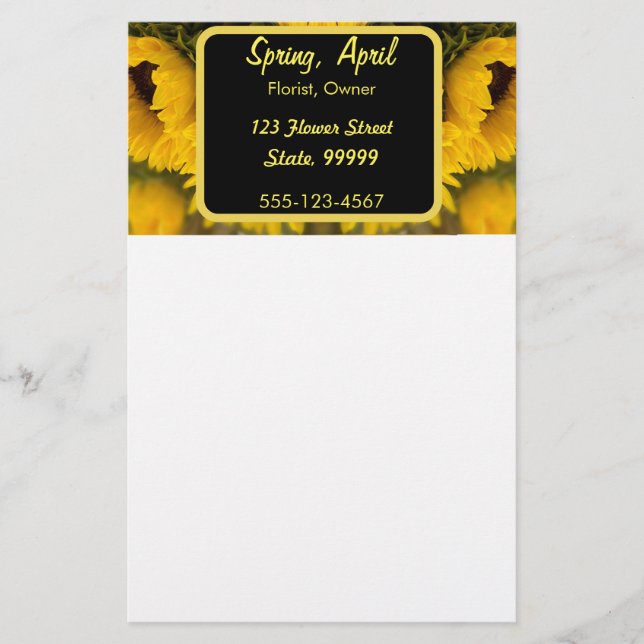 Warm Golden Sunflower Custom Stationery (Front)