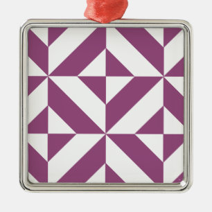 Warm Grape Geometric Deco Cube Pattern Metal Ornament