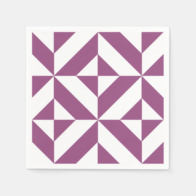 Warm Grape Geometric Deco Cube Pattern Napkin (Front)