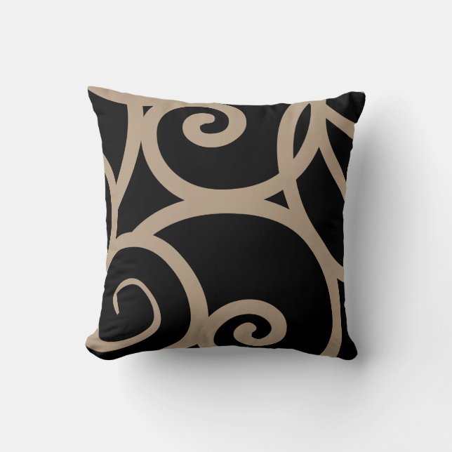 Warm Grey and Black modern abstract designer pillo Throw Pillow (Front)