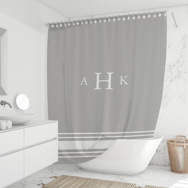 Warm Grey and White Classic Stripe Border Monogram (Creator Uploaded)