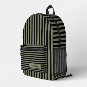 Warm Grey Black Vintage Striped Name Printed Backpack