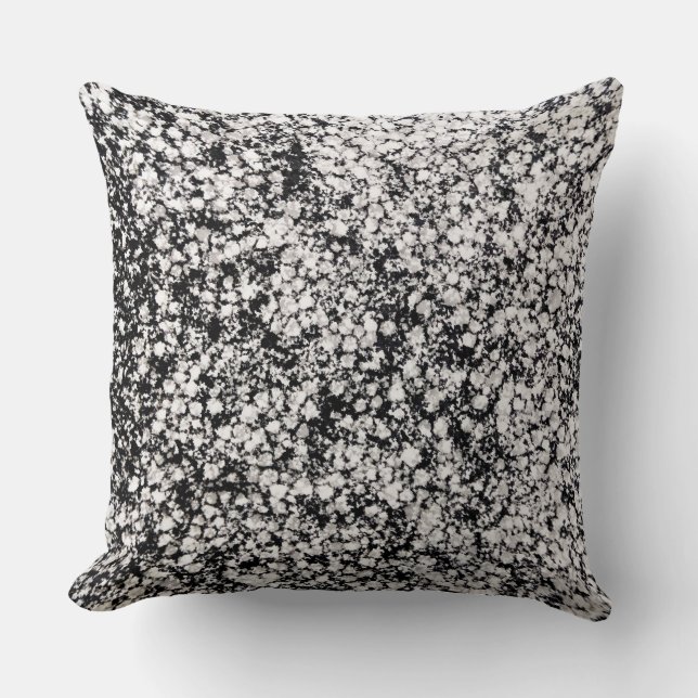 Warm Grey Black White Speckled Mosaic Abstract Throw Pillow (Front)