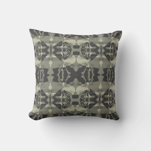 Warm Grey Charcoal Swirling Symmetrical Tiles Throw Pillow (Front)