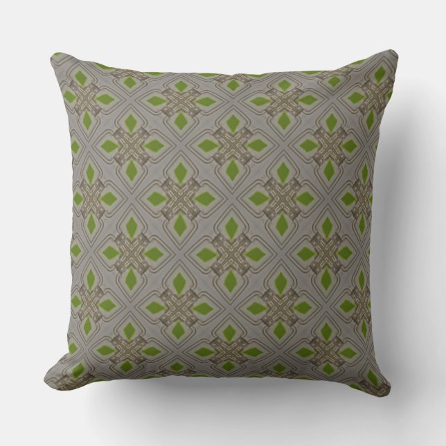 Warm Grey Cross Leaf of Green Accent Throw Pillow (Front)