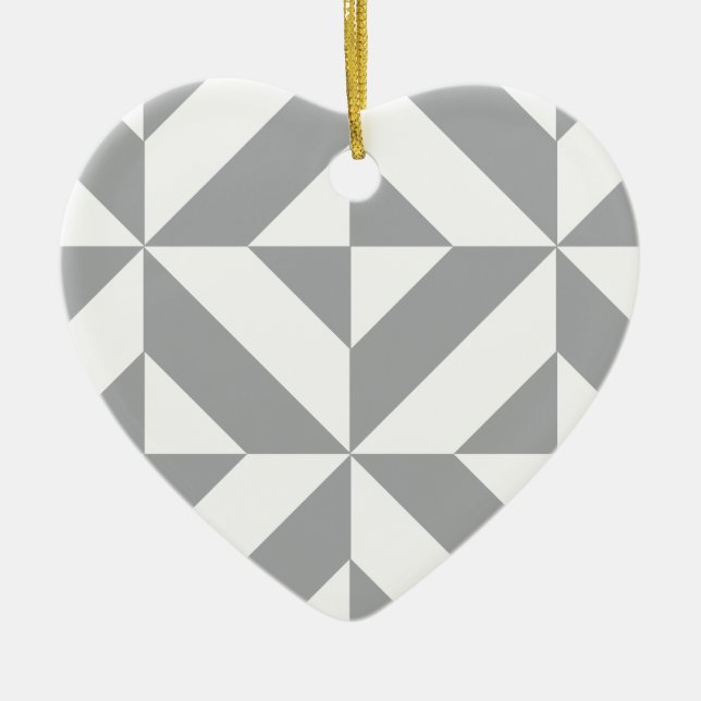 Warm Grey Geometric Deco Cube Pattern Ceramic Ornament (Front)