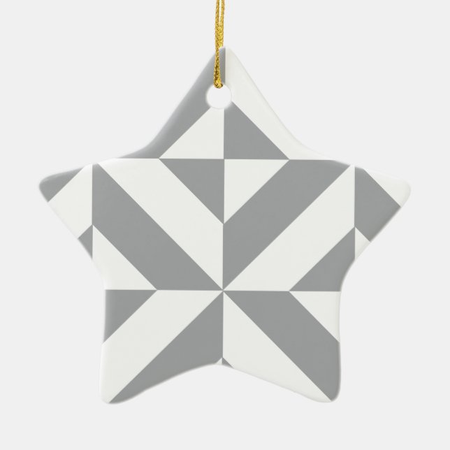 Warm Grey Geometric Deco Cube Pattern Ceramic Ornament (Front)