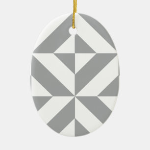 Warm Grey Geometric Deco Cube Pattern Ceramic Ornament