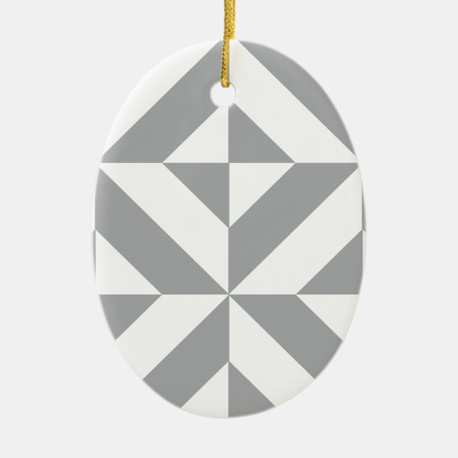 Warm Grey Geometric Deco Cube Pattern Ceramic Ornament (Front)