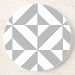 Warm Grey Geometric Deco Cube Pattern Coaster