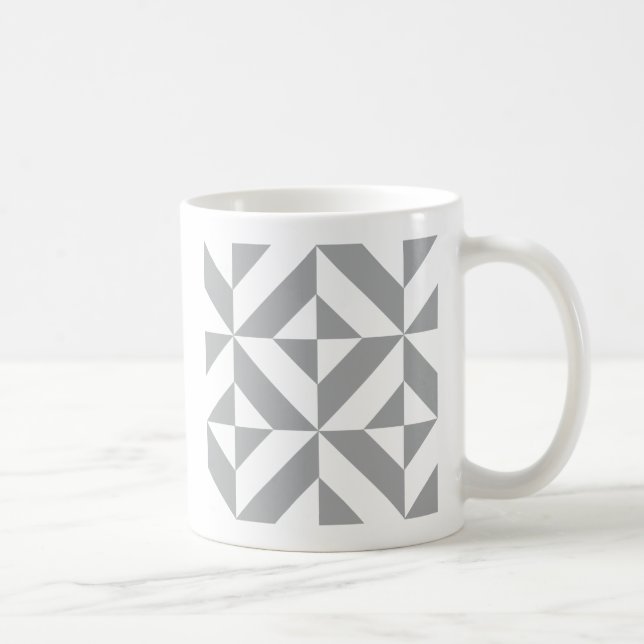 Warm Grey Geometric Deco Cube Pattern Coffee Mug (Right)