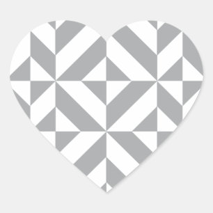 Warm Grey Geometric Deco Cube Pattern Heart Sticker