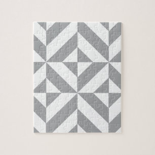 Warm Grey Geometric Deco Cube Pattern Jigsaw Puzzle