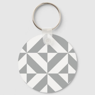 Warm Grey Geometric Deco Cube Pattern Keychain