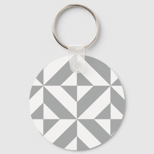 Warm Grey Geometric Deco Cube Pattern Keychain (Front)