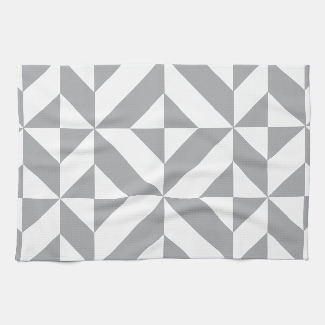 Warm Grey Geometric Deco Cube Pattern Kitchen Towel (Horizontal)