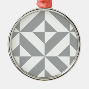 Warm Grey Geometric Deco Cube Pattern Metal Ornament