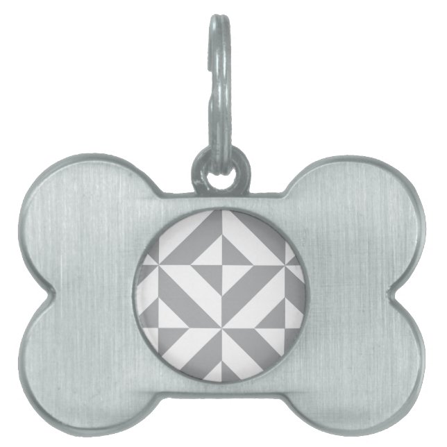 Warm Grey Geometric Deco Cube Pattern Pet Tag (Front)
