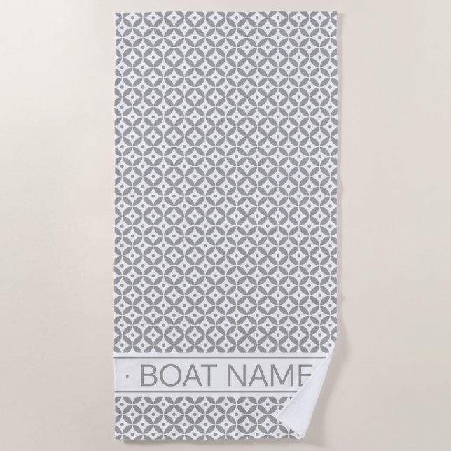 Warm Grey Hamptons Style Personalized Boat Name  Beach Towel (Front)
