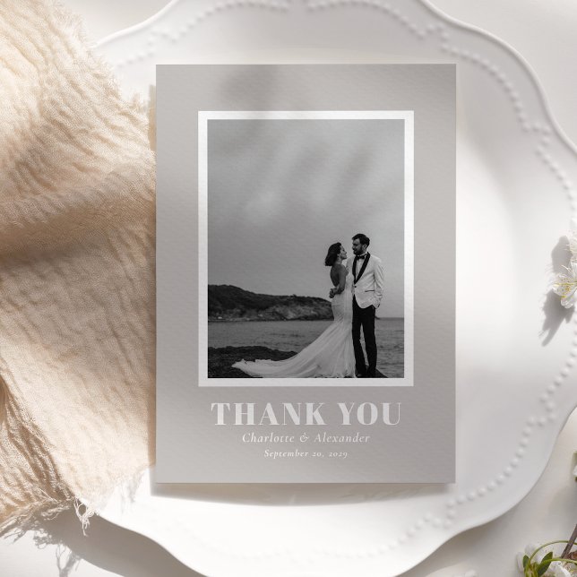 Warm Grey Modern Bold Typography Wedding Thank You Card (Creator Uploaded)