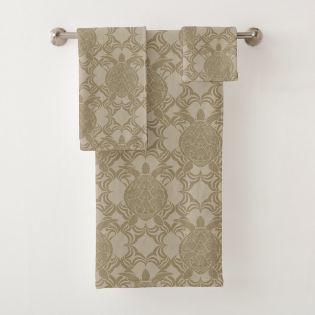 Warm Grey Sea Turtle Bath Towel Set (Insitu)