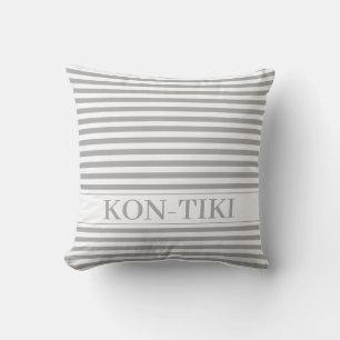 Warm Grey Striped Custom Boat Name. Outdoor Pillow
