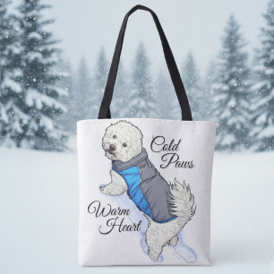 Warm Heart Snow Bichon Tote Bag