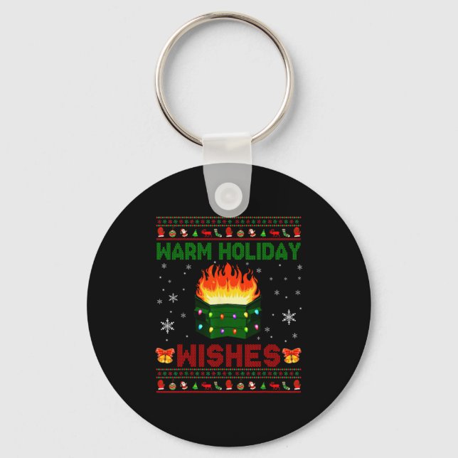 Warm Holiday Wishes Christmas Lights Sweater Dumps Keychain (Front)