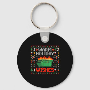 Warm Holiday Wishes Dumpster Fire Ugly Christmas S Keychain