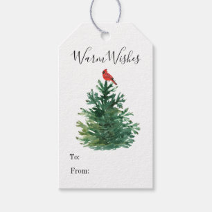 Warm Holiday Wishes Fir Tree Red Cardinal Gift Tags