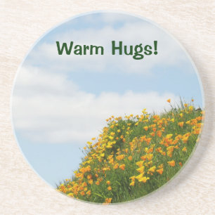 Warm Hugs! drink coasters Poppy Flowers Blue Sky