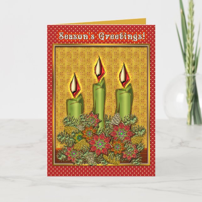 Warm Inviting Candlelight and Flowers Personalized Holiday Card (Front)