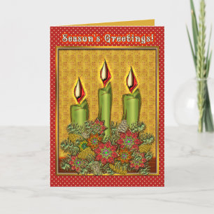 Warm Inviting Candlelight and Flowers Personalized Holiday Card