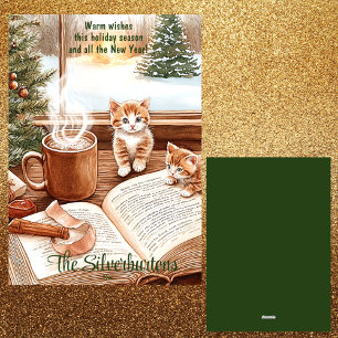 Warm Kitten Watercolor Christmas Flat Holiday Card