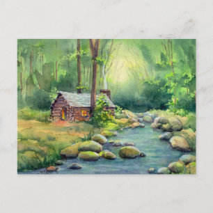 WARM LOG CABIN by SHARON SHARPE Postcard