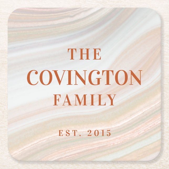 Warm Marble Geode Square Paper Coaster (Front)