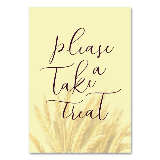Warm Maroon Cursive Treat Sign Table Number (Front)