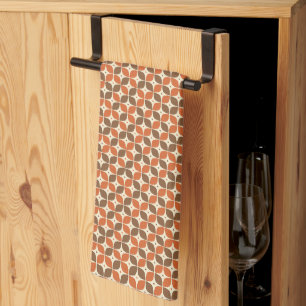 Warm Mid-Century Retro Boomerang Atomic Kitchen Towel